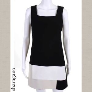 SHARAGANO Blk/Beige/Wht Colorblock Dress